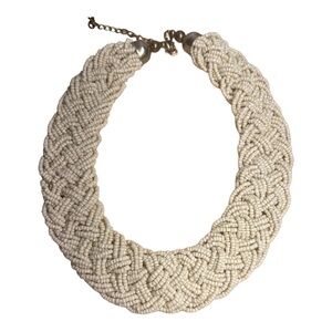 Vintage Cream Seed Bead Multi Strand Chunky Braided Necklace Chocker